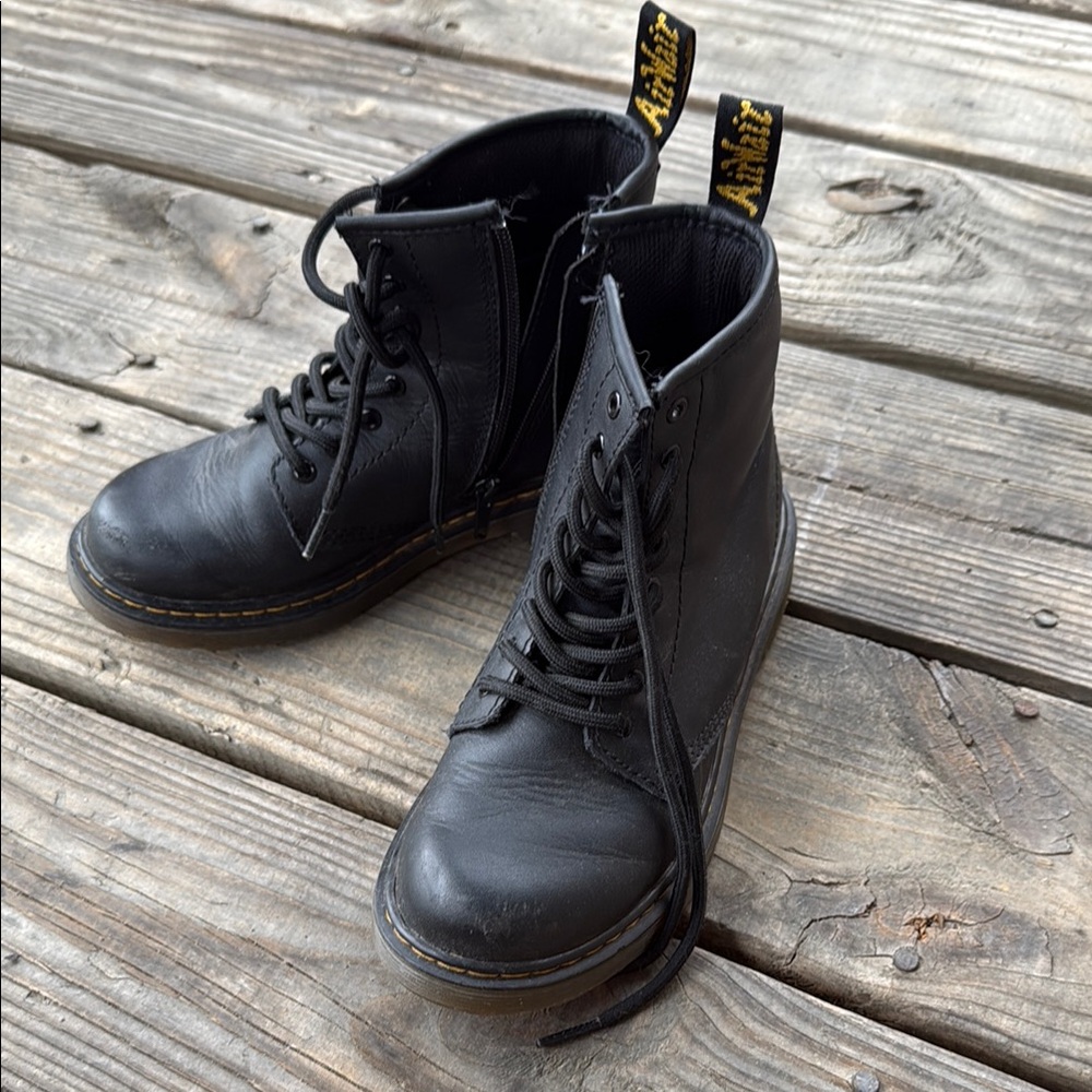 Kids Dr. Martens Black Leather Boots with Air-Cushioned Sole